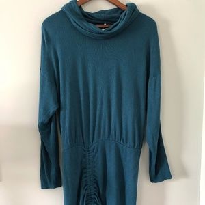Free People Teal Turtleneck Long Sleeve Rouched Dress Size S
